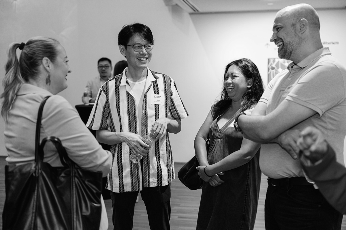 People talking and smiling