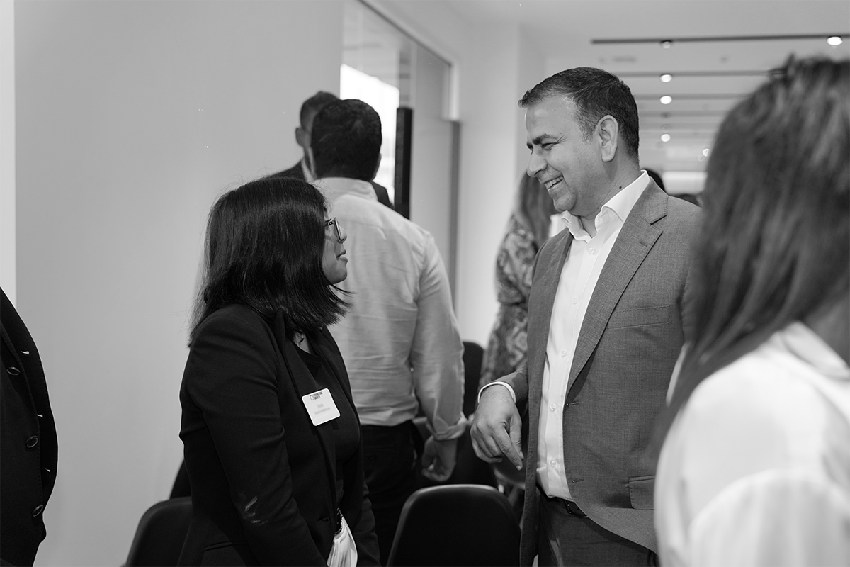 People talking and smiling